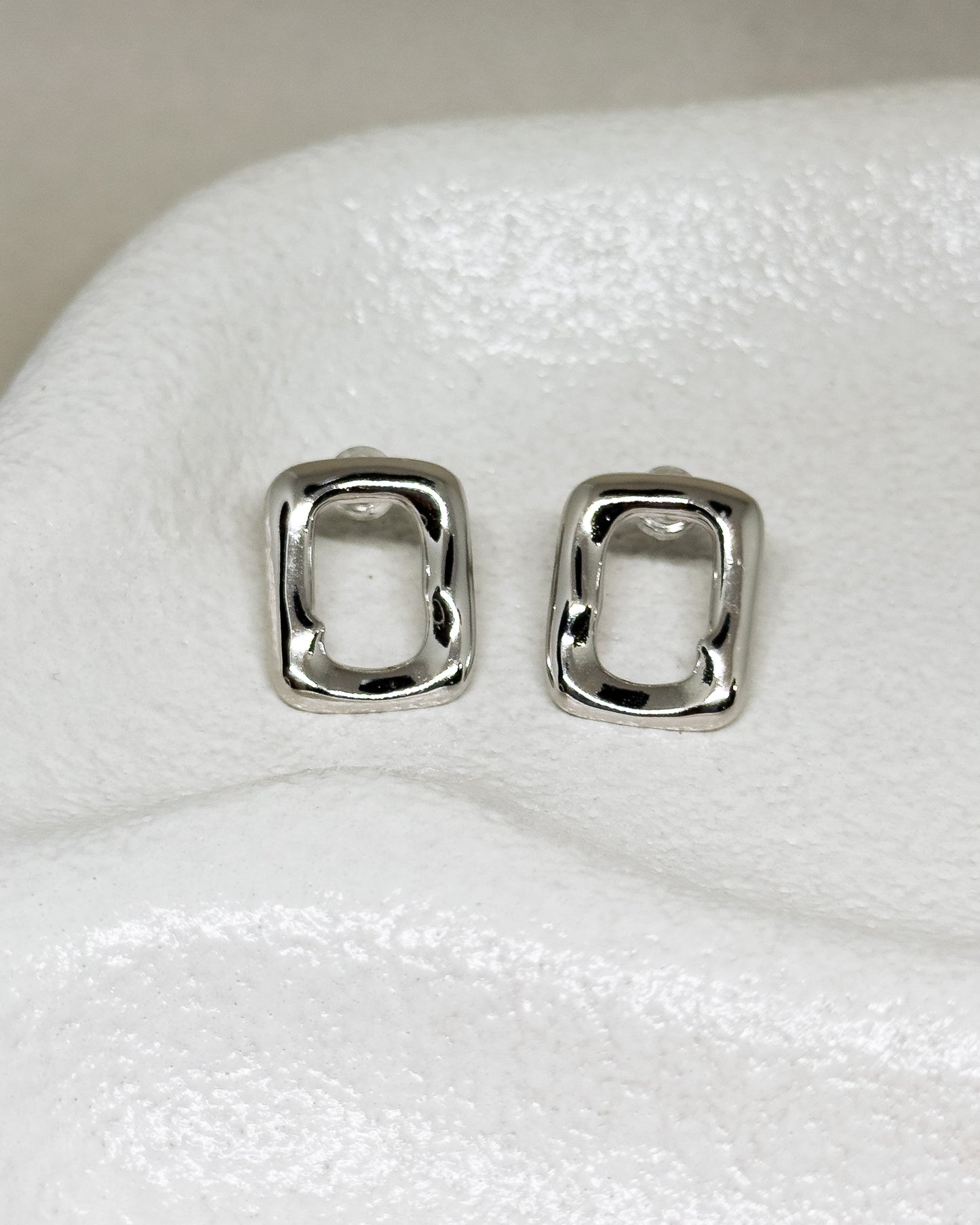 Silver Hollow Rectangular Stud Earrings