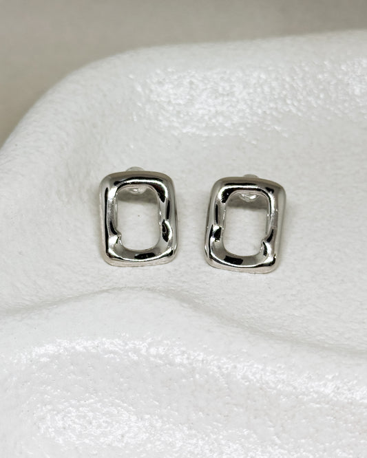 Silver Hollow Rectangular Stud Earrings