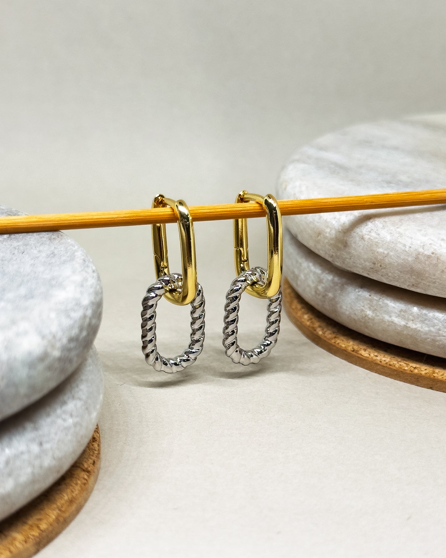 Two tone Double loop Earrings